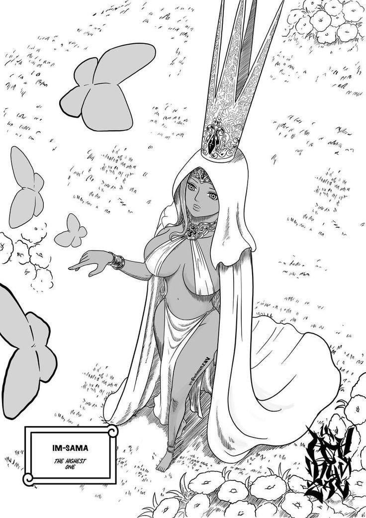 achmunzav, imu (one piece), one piece, 1girl, breasts, bug, butterfly, crown, huge breasts, insect, thick thighs, thighs