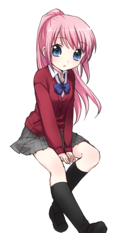 usashiro mani, original, bad id, bad pixiv id, blue eyes, long hair, pink hair, ponytail, school uniform, socks, solo