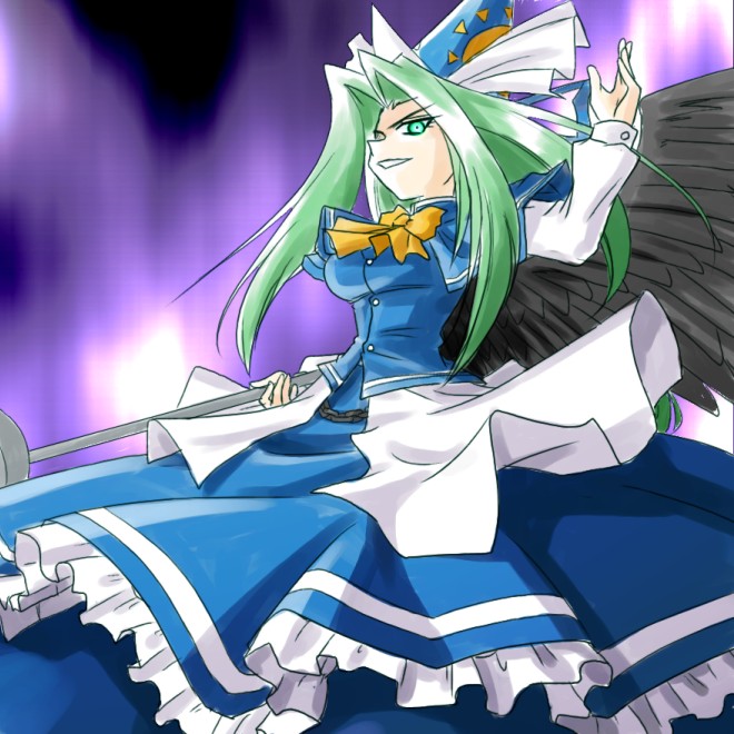 supon, mima (touhou), mystic square, touhou, touhou (pc-98), 1girl, breasts, female focus, gradient background, green eyes, green hair, hat, solo, standing, wings, wizard hat