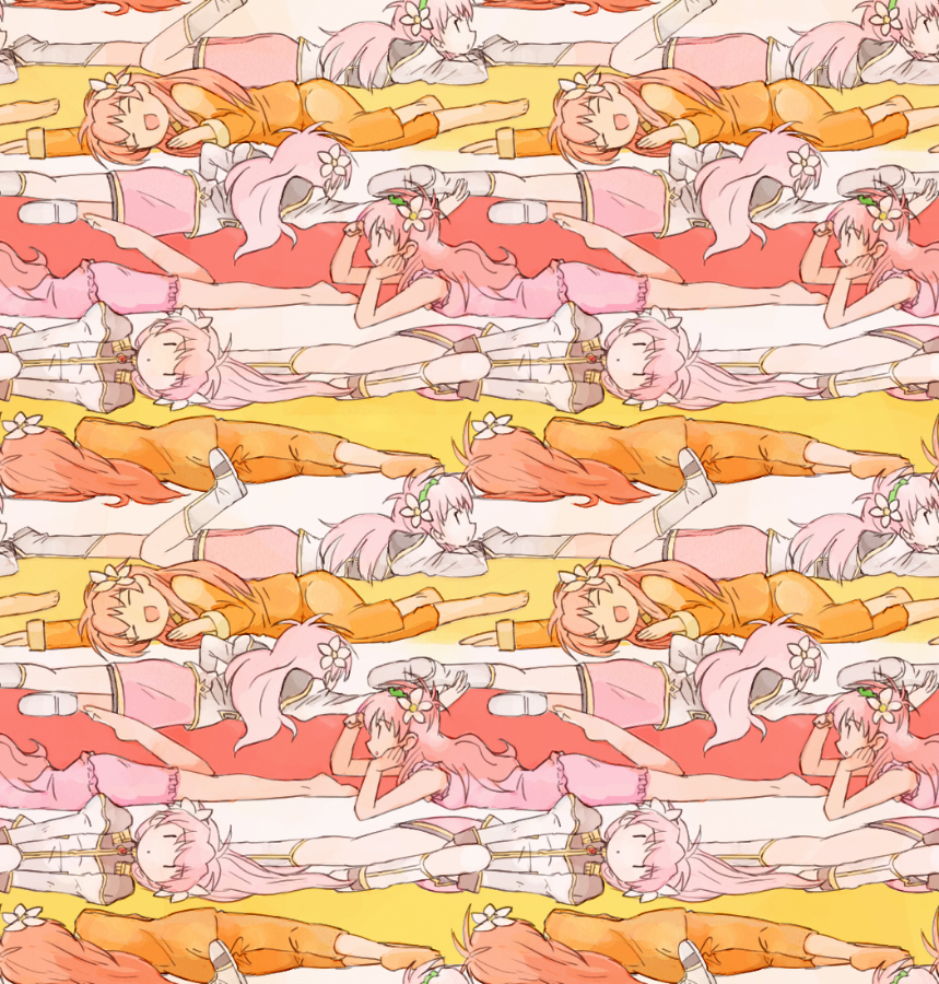 nyama, milfeulle sakuraba, galaxy angel, toe-point, bad id, bad pixiv id, 00s, 1girl, barefoot, feet, female focus, flower, hair flower, hair ornament, long hair, looking at viewer, pajamas, pink hair, skirt, solo, tileable, | |