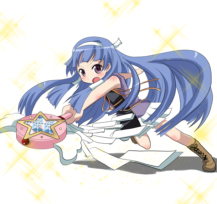 massala, nagi, kannagi, bad id, bad pixiv id, 00s, blue hair, blunt bangs, hairband, long hair, purple eyes, solo, wand