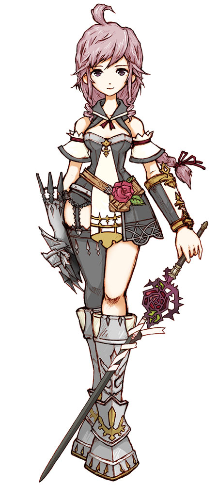 yoshioka kumiko, claves, trusty bell, official art, 1girl, armor, female focus, flower, pink eyes, pink hair, red flower, red rose, rose, solo, sword, weapon