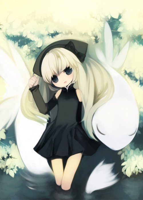 puti devil, bad id, bad pixiv id, bare shoulders, blonde hair, dress, long hair, skirt, solo