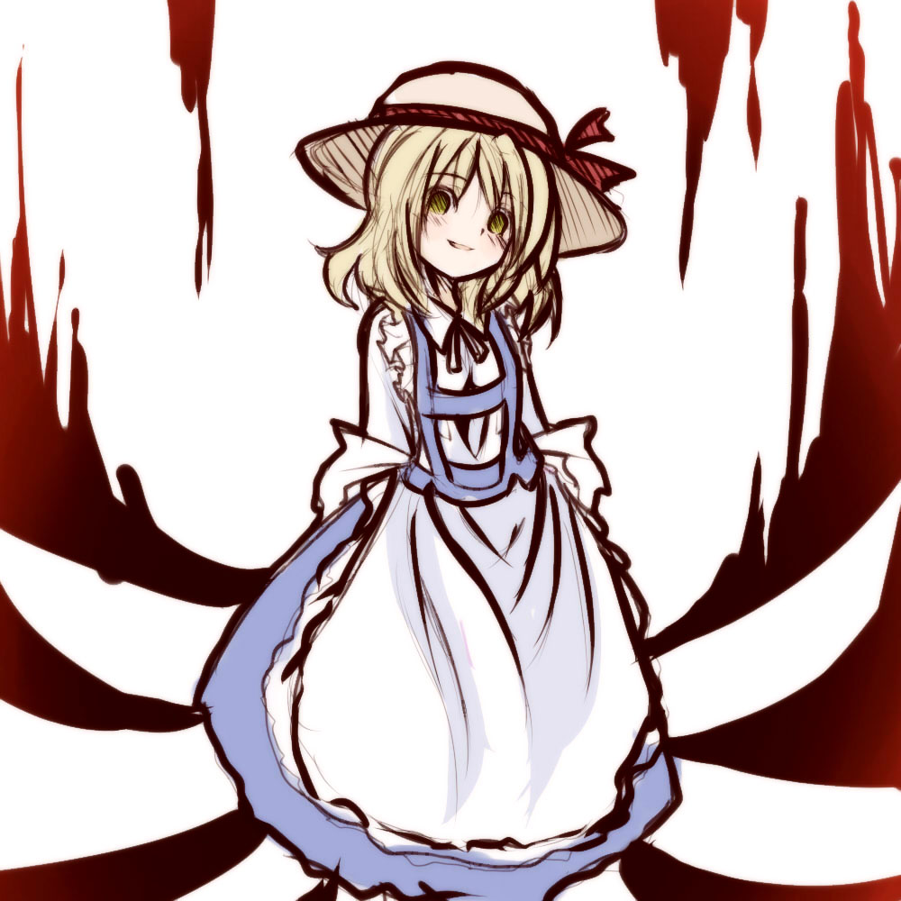 suisai (suisao), kana anaberal, poltergeist, phantasmagoria of dim.dream, touhou, touhou (pc-98), 1girl, apron, blonde hair, female focus, hat, ribbon, smile, solo, yellow eyes