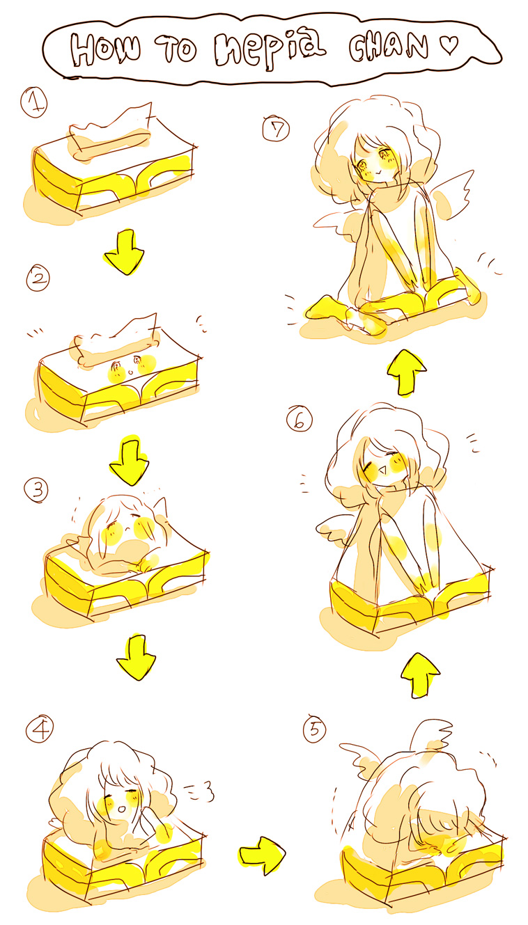gyuunyuu, kazu (gyuunyuu tarou), highres, 1girl, english text, engrish text, monochrome, personification, ranguage, tissue, yellow theme