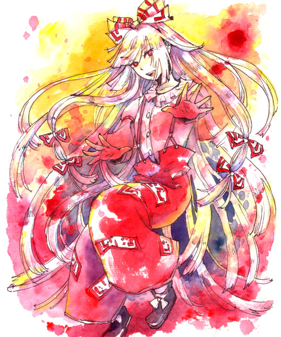 nayuko, fujiwara no mokou, touhou, bad id, bad pixiv id, traditional media, 1girl, female focus, long hair, solo, very long hair, white hair