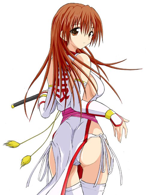 kasumi (doa), dead or alive, tecmo, 1girl, ass, breasts, brown hair, female focus, panties, pantyshot, pelvic curtain, side-tie panties, solo, thighhighs, underwear