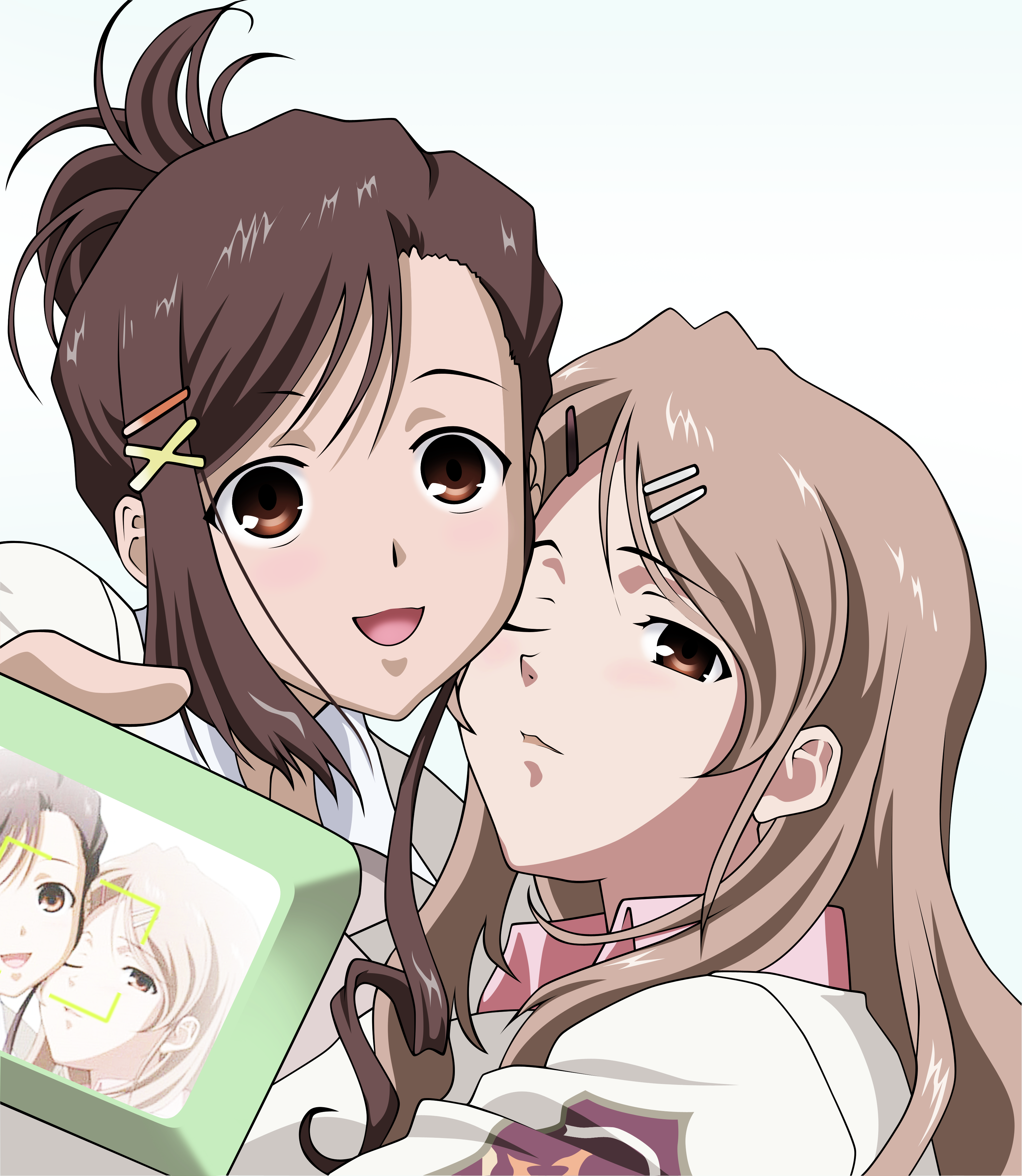 sakurai kanade, sakurai yukino, candy boy, absurdres, derivative work, highres, vector trace, 00s, 2girls, hug, incest, multiple girls, siblings, sisters, yuri