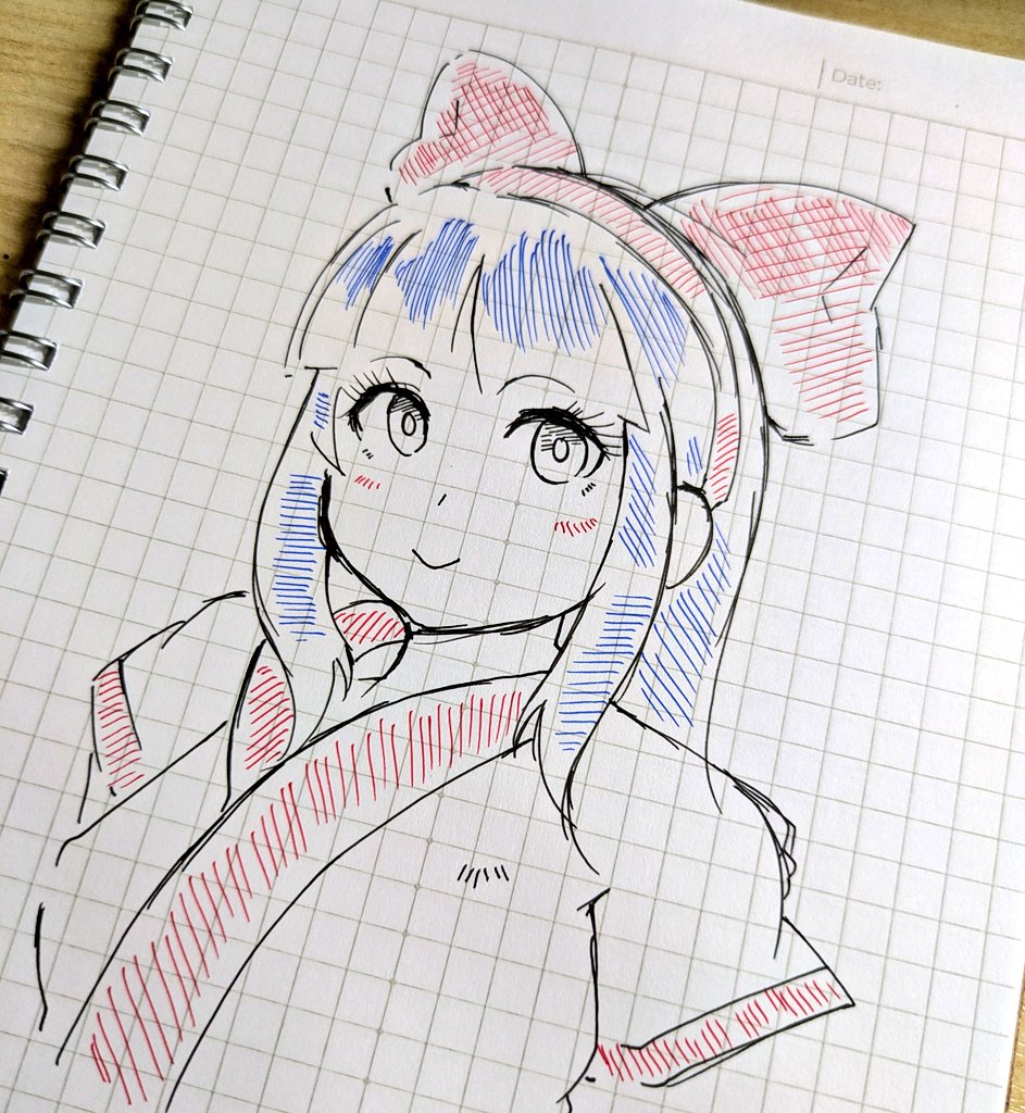 nakoruru, samurai spirits, snk, the king of fighters, highres, traditional media, 1girl, ainu clothes, black eyes, blue hair, breasts, large breasts, long hair, looking at viewer, smile, solo