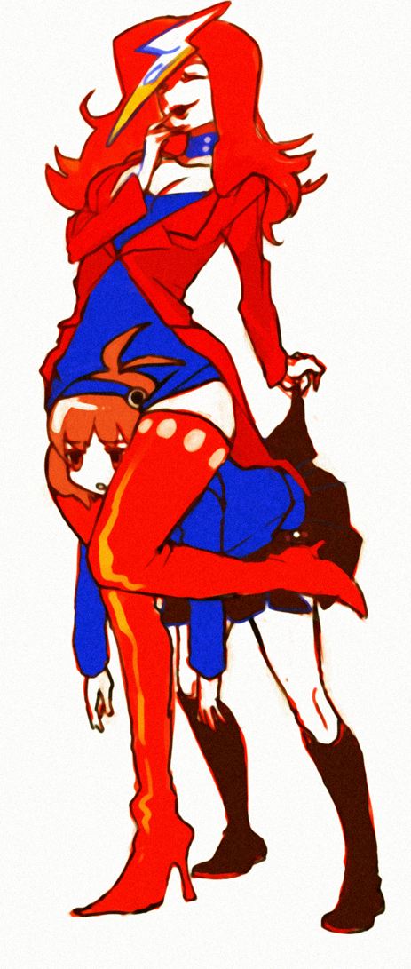 ruto (petatann), aikawa jun, zaregoto series, bad id, bad pixiv id, long image, tall image, boots, brown hair, red hair, solo, thigh boots, thighhighs