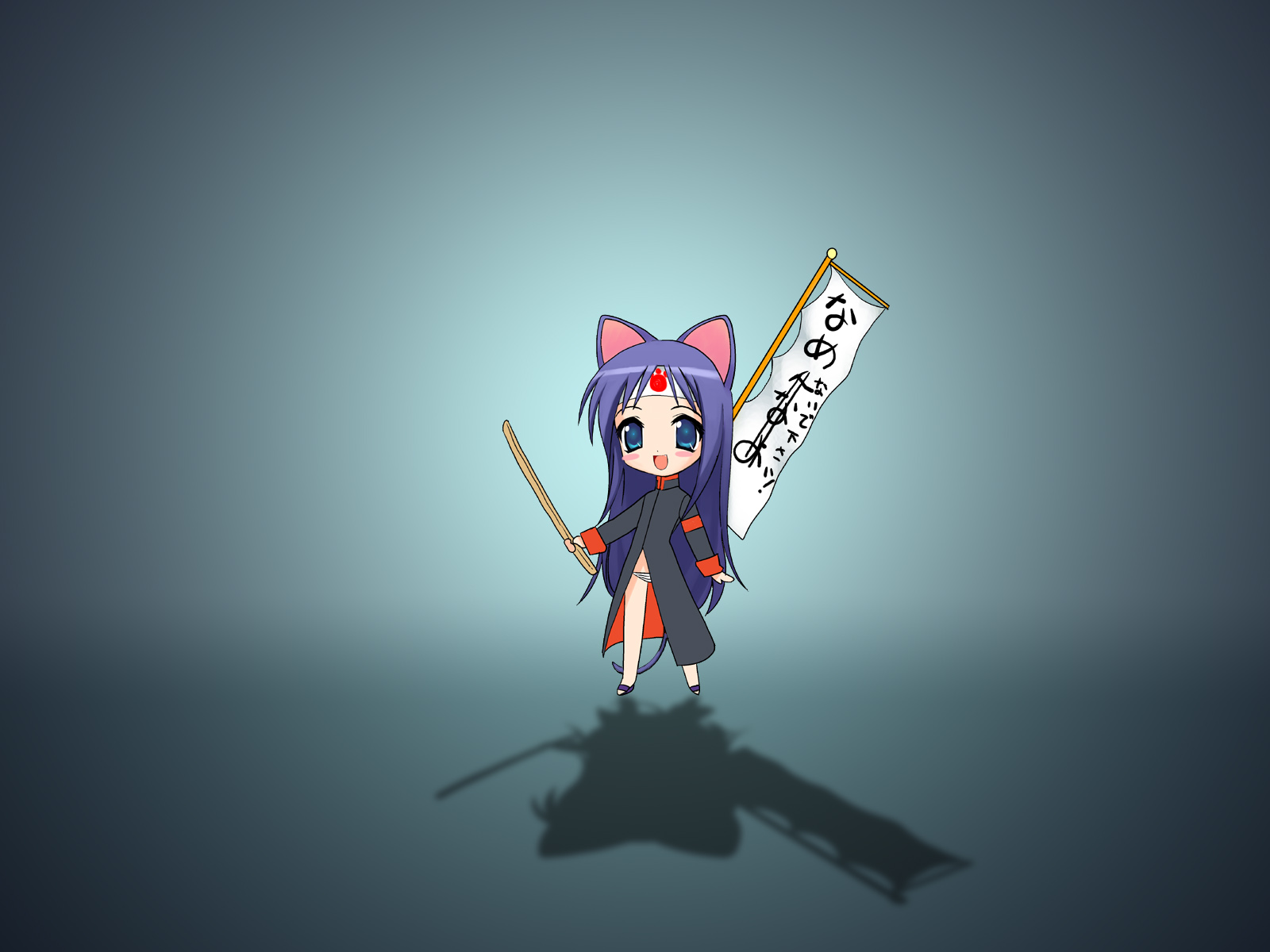 highres, translation request, 1girl, animal ears, blue background, blue eyes, blush, cat ears, cat tail, female focus, headband, lowleg, lowleg panties, open mouth, panties, purple hair, shadow, simple background, solo, tail, underwear