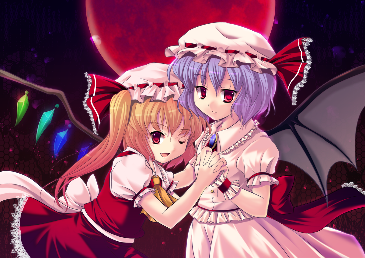 cetera, flandre scarlet, remilia scarlet, touhou, bad id, bad pixiv id, 2girls, female focus, multiple girls, siblings, sisters