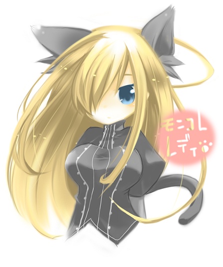 hagino kaede, tear grants, tales of (series), tales of the abyss, 00s, animal ears, blonde hair, blue eyes, cat ears, cat tail, hair over one eye, official alternate costume, solo, tail