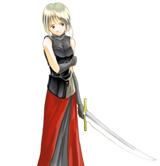 1girl, bare shoulders, female focus, gloves, short hair, simple background, solo, sword, weapon, white background