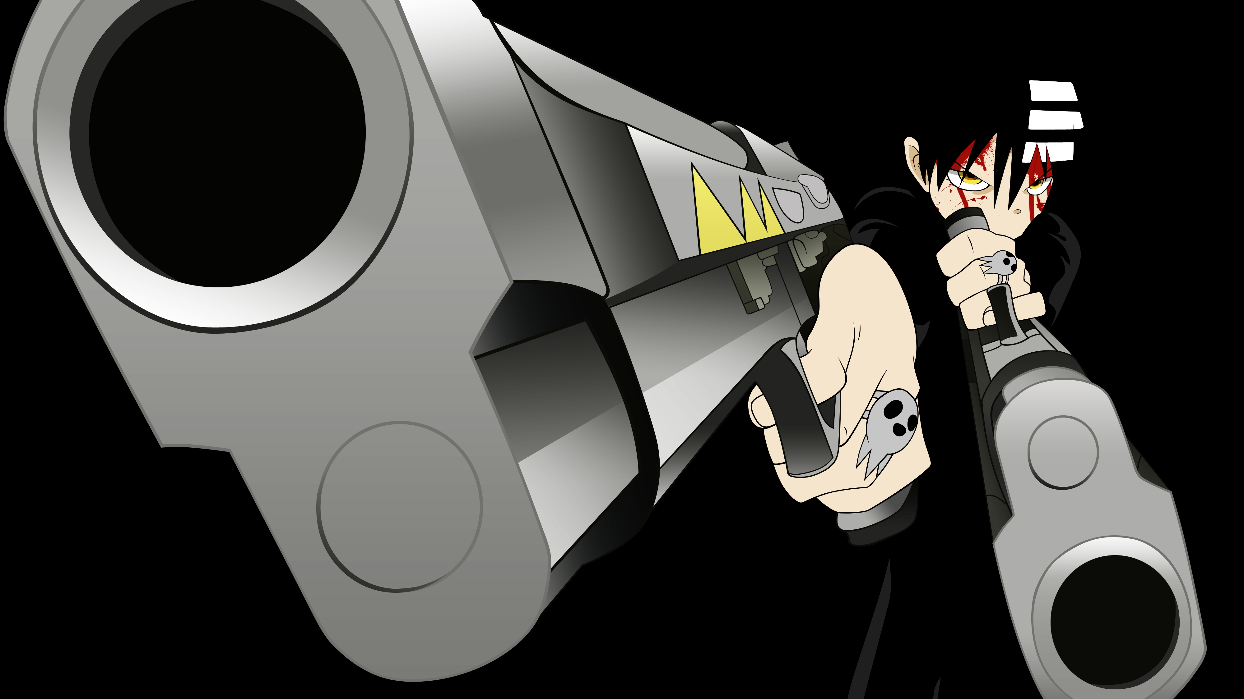 death the kid, soul eater, absurdres, highres, 00s, dual wielding, gun, hands on own hips, holding, male focus, solo, weapon
