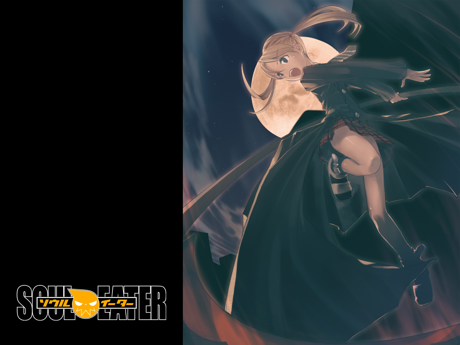 maka albarn, soul eater, highres, 00s, blonde hair, boots, jacket, long hair, skirt, solo, twintails