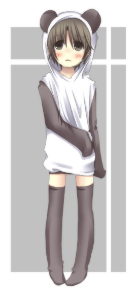 togesabo, naoe riki, little busters!, bad id, bad pixiv id, 1boy, animal ears, blush, bob cut, brown eyes, brown hair, crossdressing, crossdressing (mtf), male focus, short hair, solo, thighhighs, trap