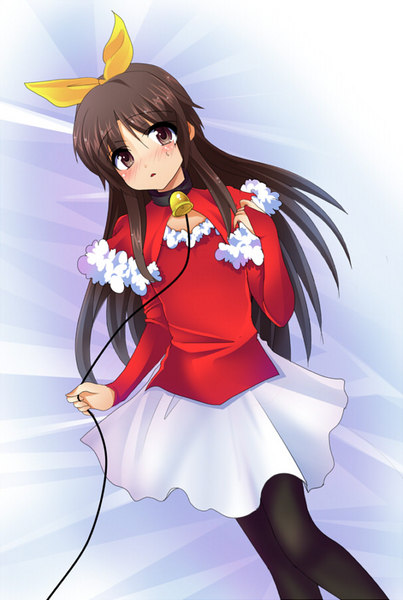 masayu, naoe riki, little busters!, image sample, pixiv sample, resized, 1boy, bell, black pantyhose, cape, capelet, collar, dress, elbow gloves, fur trim, gloves, idol, male focus, microphone, pantyhose, red cape, red shirt, shirt, skirt, solo, trap, white skirt