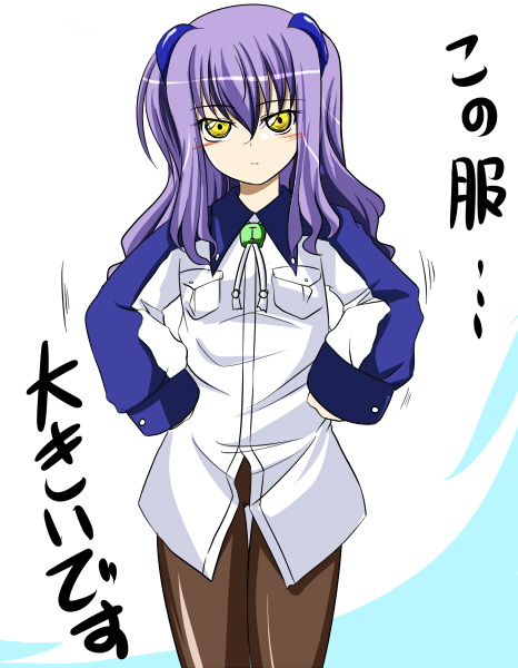 hagane soushi, numbers (nanoha), uno (nanoha), lyrical nanoha, mahou shoujo lyrical nanoha, mahou shoujo lyrical nanoha strikers, 00s, aged down, long hair, pantyhose, purple hair, solo, yellow eyes