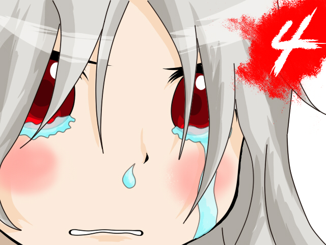 mokuva, witch (left4dead), ichigo mashimaro, left 4 dead, left 4 dead 1, 1girl, crying, crying with eyes open, female focus, grey hair, gununu (meme), meme, osu! (game), parody, red eyes, sad, snot, solo, tears, what