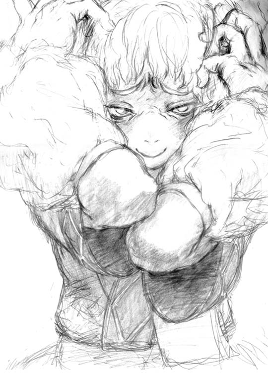 binayu, mizuhashi parsee, touhou, 1girl, female focus, greyscale, monochrome, sketch, solo, upper body, white background