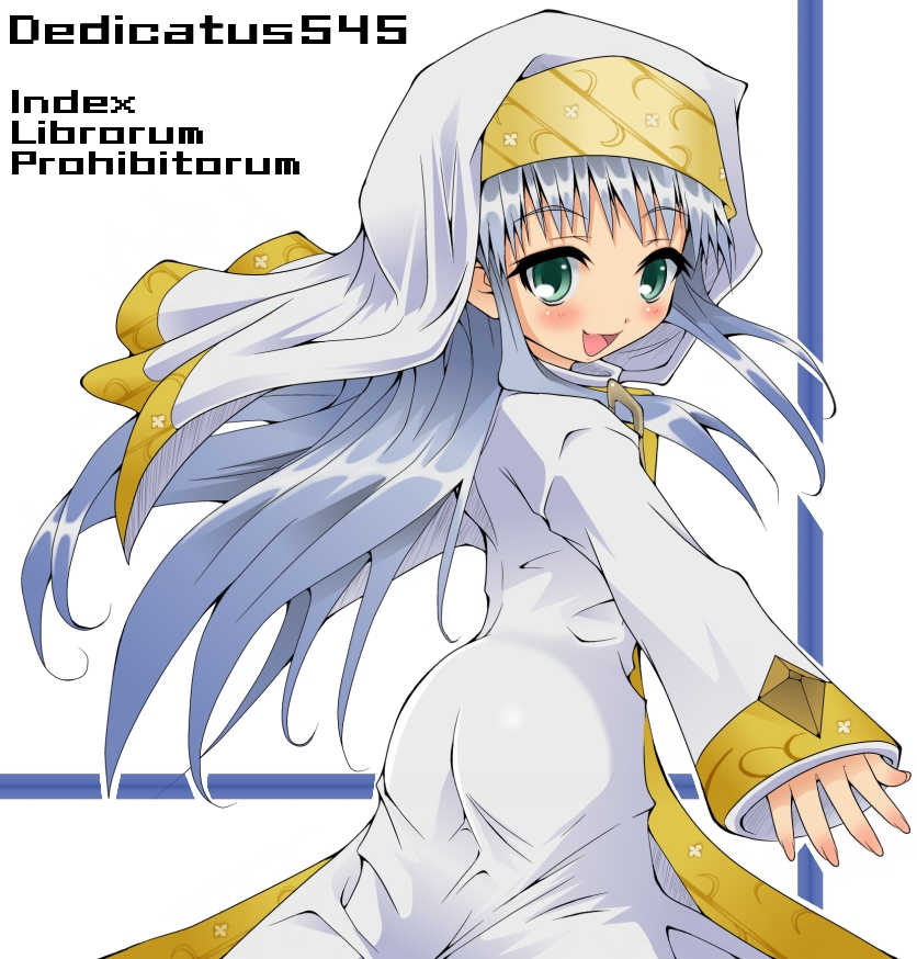 naz (garyuuya), index (toaru majutsu no index), toaru majutsu no index, habit, bad id, bad pixiv id, 00s, blue hair, blush, green eyes, long hair, robe, smile, solo