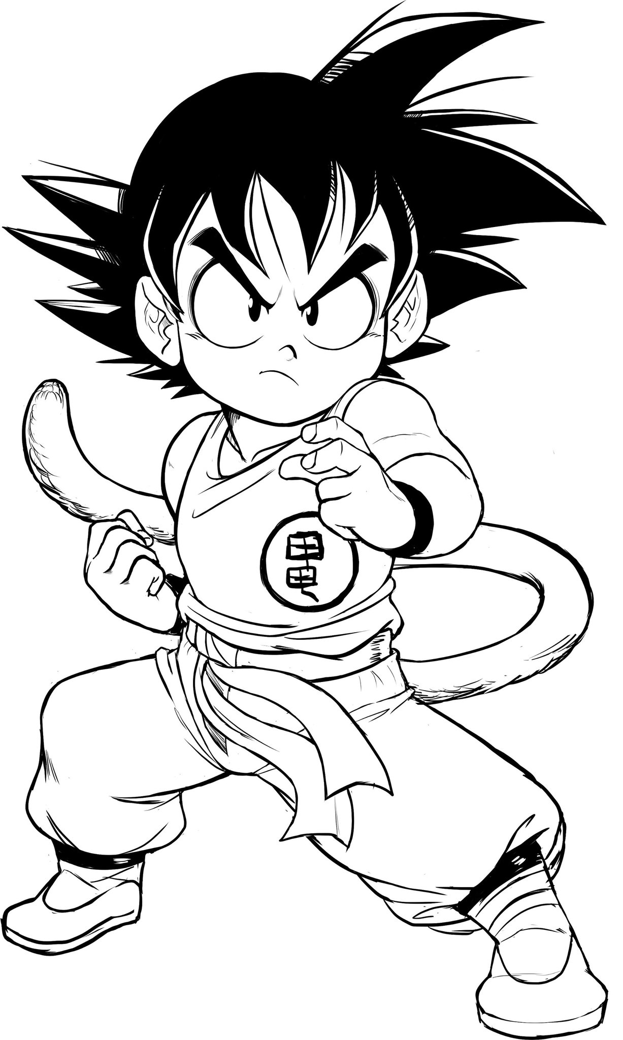 teevo, son goku, dragon ball, highres, looking at viewer, monkey tail, saiyan, sketch, tail, wristband