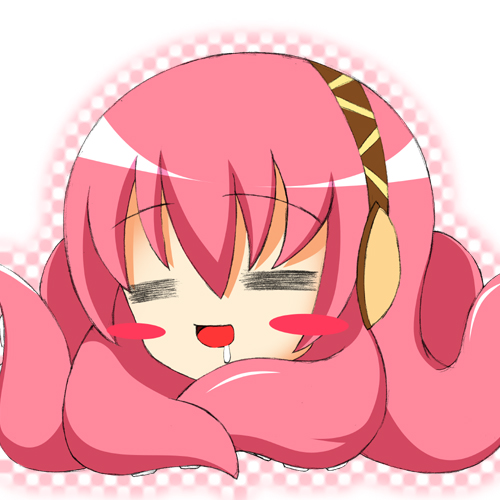 kannagi tsukasa, megurine luka, takoluka, vocaloid, lowres, = =, blush, headphones, pink hair