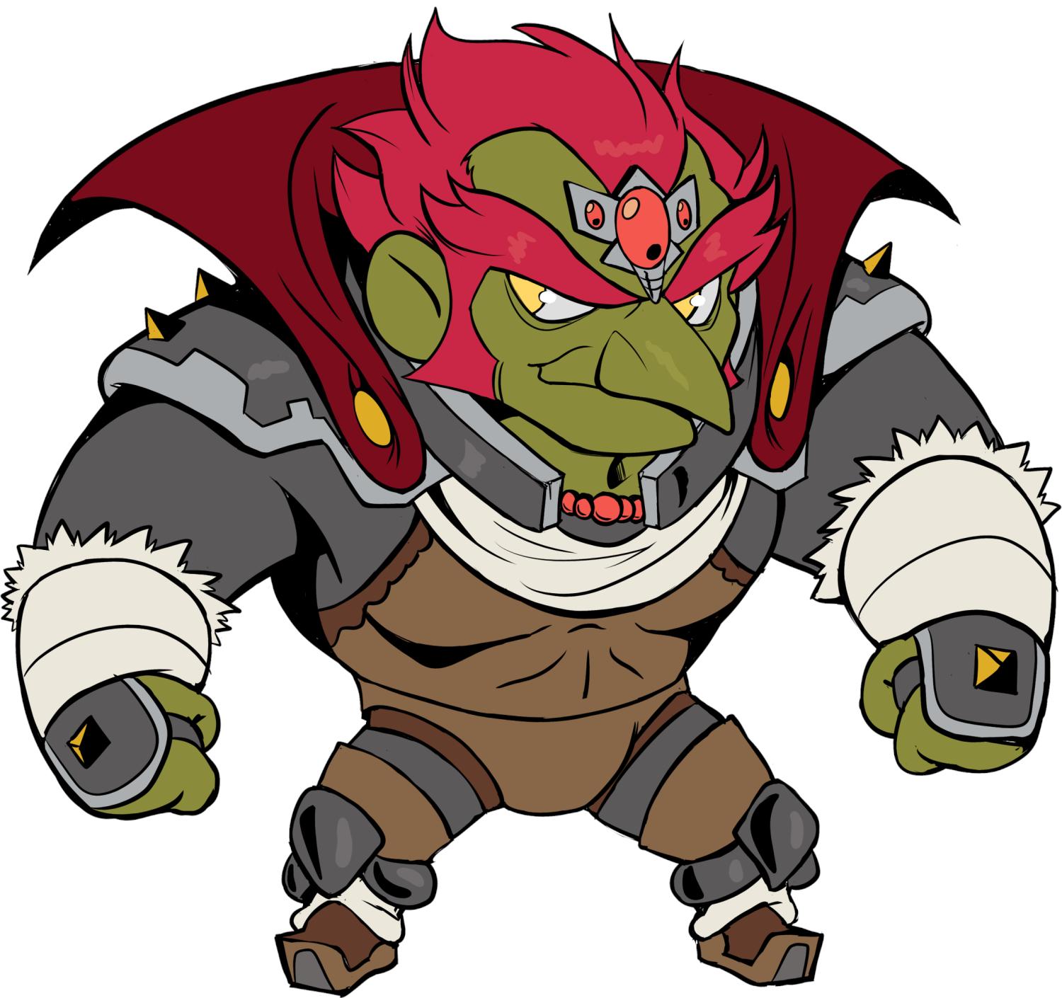 teevo, nintendo, the legend of zelda, the legend of zelda: ocarina of time, highres, chibi, dark-skinned male, dark skin, gerudo, large nose, pointy nose, red hair, sideburns, yellow eyes