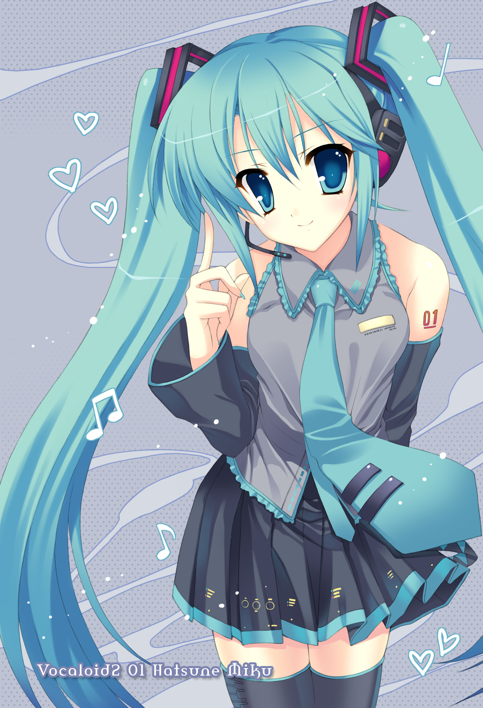 mitha, hatsune miku, vocaloid, highres, 1girl, aqua nails, blue eyes, detached sleeves, female focus, green eyes, green hair, headset, long hair, matching hair/eyes, nail polish, necktie, skirt, solo, thighhighs, twintails, very long hair, zettai ryouiki