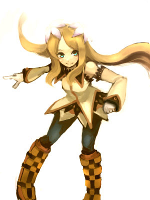 koyakoya, marta lualdi, tales of (series), tales of symphonia, tales of symphonia: dawn of the new world, lowres, 00s, 1girl, bare shoulders, blue eyes, boots, brown hair, detached sleeves, female focus, flower, gloves, hair ornament, knee boots, long hair, pantyhose, smile, solo, very long hair