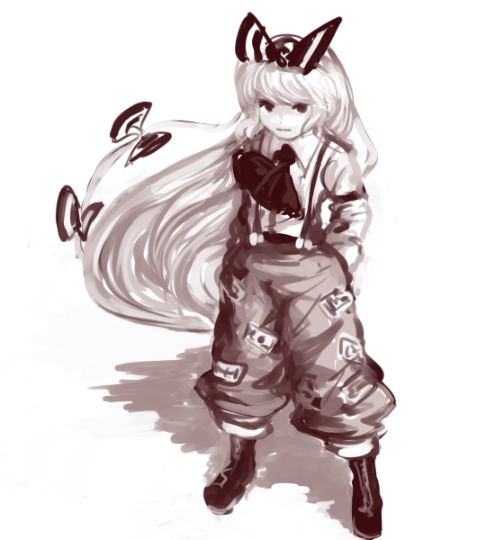 3d (artist), suna (s73d), fujiwara no mokou, touhou, 1girl, female focus, monochrome, purple theme, solo