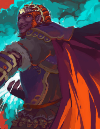 ganondorf, nintendo, the legend of zelda, lowres, armor, beard, cape, evil grin, evil smile, facial hair, gloves, grin, male focus, red eyes, red hair, smile, solo