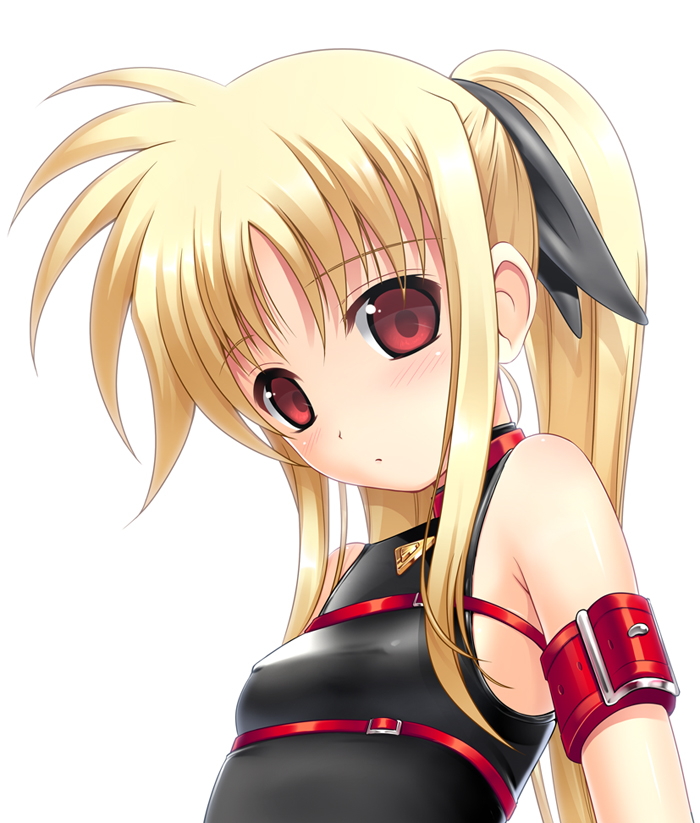 40010prototype, fate testarossa, fate testarossa (lightning form), lyrical nanoha, mahou shoujo lyrical nanoha, mahou shoujo lyrical nanoha a's, 00s, 1girl, blonde hair, blush, breasts, covered erect nipples, female focus, hair ribbon, long hair, red eyes, ribbon, small breasts, solo, twintails