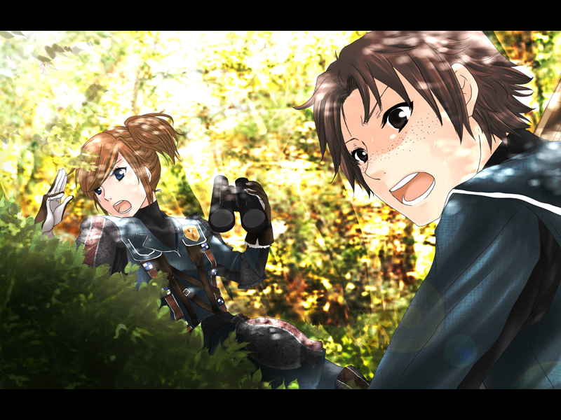mino haru, minoharu, emile bielert, ramona linton, senjou no valkyria, senjou no valkyria (series), senjou no valkyria 1, bad id, bad pixiv id, 00s, binoculars, letterboxed, military, military uniform
