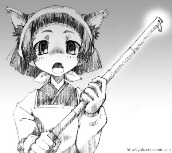 gofu, dorm leader, maria holic, traditional media, 00s, 1girl, animal ears, apron, bob cut, broom, cat ears, dorm mistress, female focus, greyscale, japanese clothes, kappougi, kimono, maid, monochrome, open mouth, sketch, solo, tenugui, wa maid