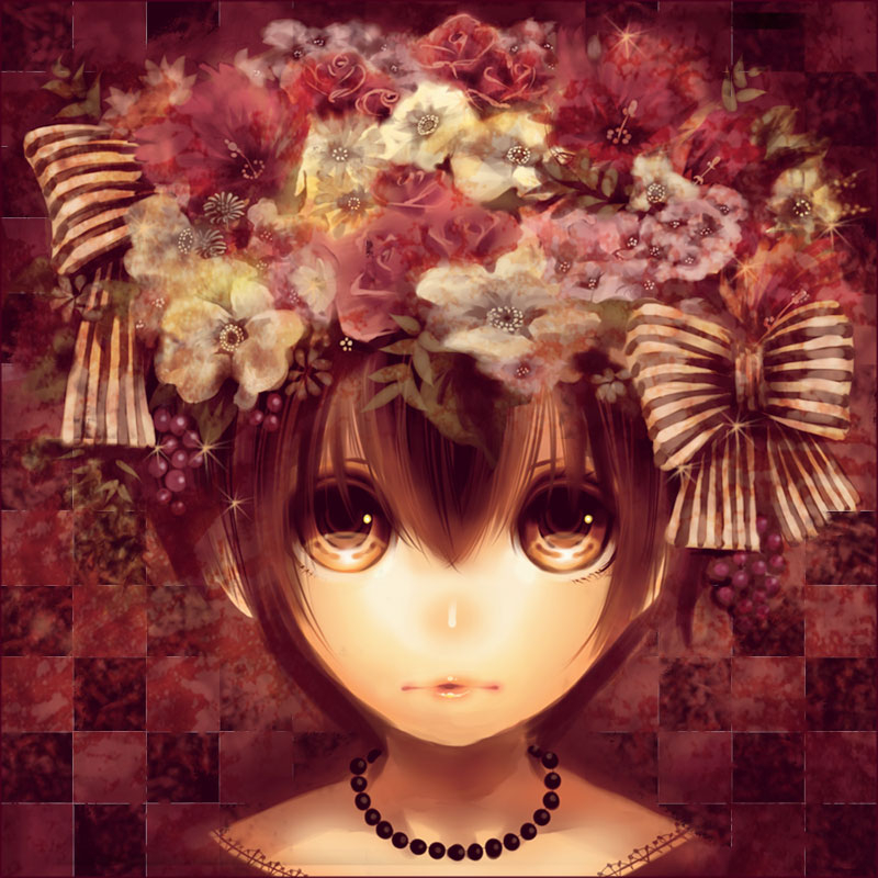 mirusa, bad id, bad pixiv id, brown eyes, brown hair, flower, hair ribbon, ribbon, short hair, solo