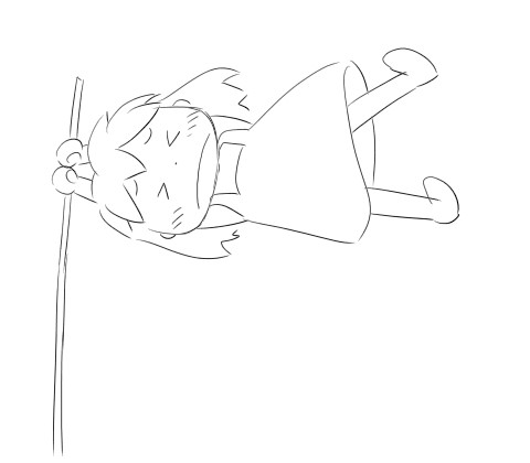 yamanokonza, original, animated, animated gif, > <, 1girl, barefoot, blush, closed eyes, dress, hanging on, long hair, monochrome, pole, sketch, sleeveless, sleeveless dress, wind