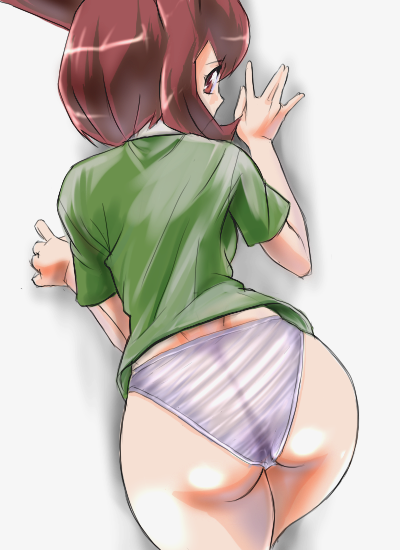 otsukare, bianca (pokemon heroes), nintendo, pokemon, pokemon (anime), pokemon (classic anime), pokemon heroes: latios & latias, 1girl, ass, bent over, brown eyes, brown hair, female focus, from behind, looking back, panties, see-through clothes, simple background, solo, underwear, white background