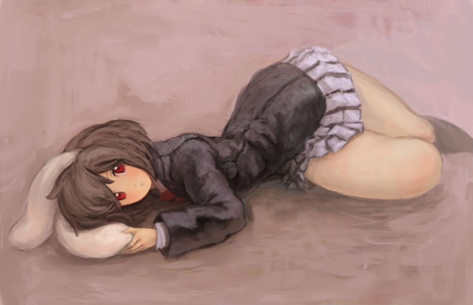 binayu, reisen, touhou, 1girl, animal ears, brown hair, female focus, hip focus, rabbit ears, red eyes, short hair, skirt, solo, wide hips