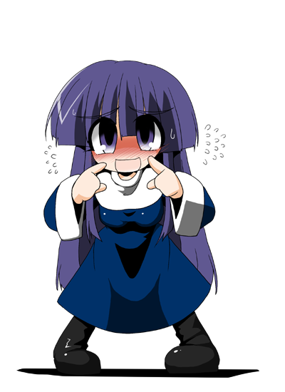 asagami fujino, kara no kyoukai, blush, chibi, long hair, purple hair, reien girl's academy school uniform, school uniform, smile, solo