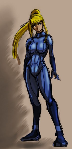 samus aran, metroid, nintendo, pixiv sample, resized, blonde hair, bodysuit, long hair, ponytail, zero suit