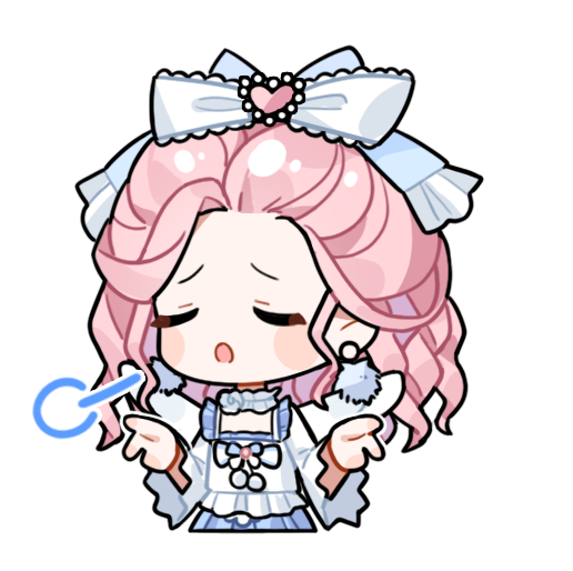 infinity nikki, nikki (series), artist request, official art, 1girl, angel wings, blue bow, blue dress, blush stickers, bow, bowtie, brooch, chibi, choker, closed eyes, cloud reverie (infinity nikki), cropped legs, dress, earrings, fake wings, flower, forehead, frilled bow, frilled choker, frilled dress, frills, hair bow, hair ornament, heart, heart hair ornament, jewelry, lace-trimmed bow, lace trim, large bow, long hair, long sleeves, neck flower, open mouth, pink hair, pleated dress, pom pom (clothes), pom pom earrings, rose, shrugging, sidelocks, sigh, solo, square neckline, transparent background, two-tone bow, two-tone dress, wavy hair, white bow, white bowtie, white choker, white dress, white flower, white rose, white wings, wings