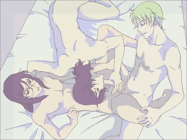 regene regetta, ribbons almark, tieria erde, gundam, gundam 00, 00s, 3boys, anal, barefoot, bed, brothers, closed eyes, fellatio, glasses, green hair, group sex, incest, lying, male focus, male penetrated, mmm threesome, multiple boys, nude, on back, oral, penis, purple hair, red eyes, royal treatment, sex, short hair, siblings, smile, threesome, twins, uncensored, yaoi