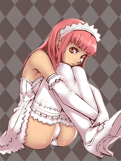 kawa akira, original, elbow gloves, frilled thighhighs, frills, gloves, headdress, maid, maid headdress, panties, solo, thighhighs, underwear