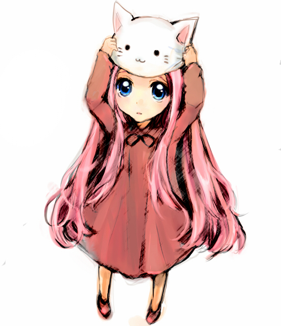the starry skies, megurine luka, megurine luka (toeto), toeto (vocaloid), vocaloid, bad id, bad pixiv id, animal hat, blue eyes, cat hat, hat, long hair, pink hair, solo, very long hair