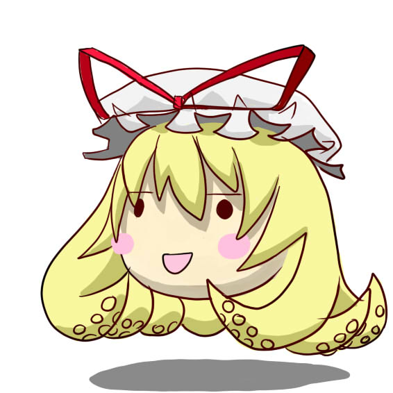 naru (pixiv224778), naru (zx-9r), megurine luka, takoluka, yakumo yukari, touhou, vocaloid, blonde hair, female focus, hat, no humans, parody, solo, tentacles