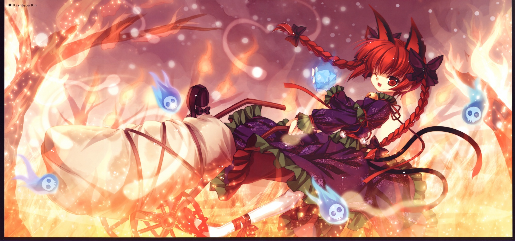 capura lin, kaenbyou rin, touhou, highres, 1girl, animal ears, cart, cat ears, cat girl, female focus, red hair, solo, spirit
