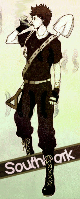 ze mole, south park, south park: bigger longer and uncut, bad id, bad pixiv id, 1boy, animification, cigarette, full body, male focus, shovel, smoking, solo, worktool