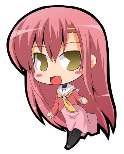 suntail, katsura hinagiku, hayate no gotoku!, lowres, 00s, :3, blush, chibi, hairband, long hair, pac-man eyes, pantyhose, pink hair, school uniform, serafuku, smile, solo, very long hair, yellow eyes